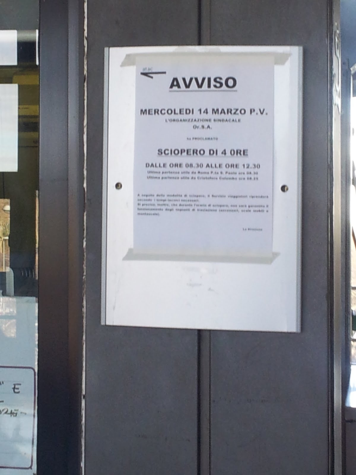 Sciopero a Roma: mercoledì 14 marzo 4 ore per bus, tram e metrò