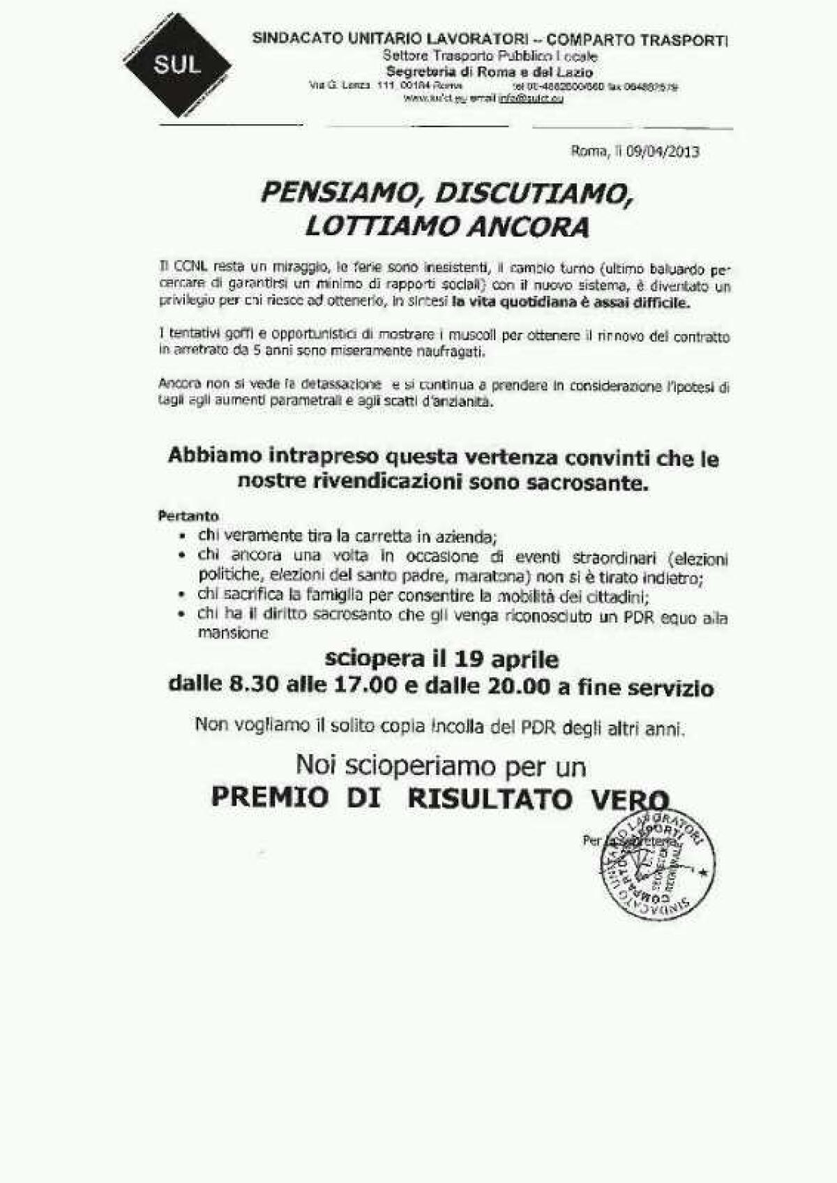 Sciopero Venerdì 19 Aprile 2013 - Le Motivazioni - 