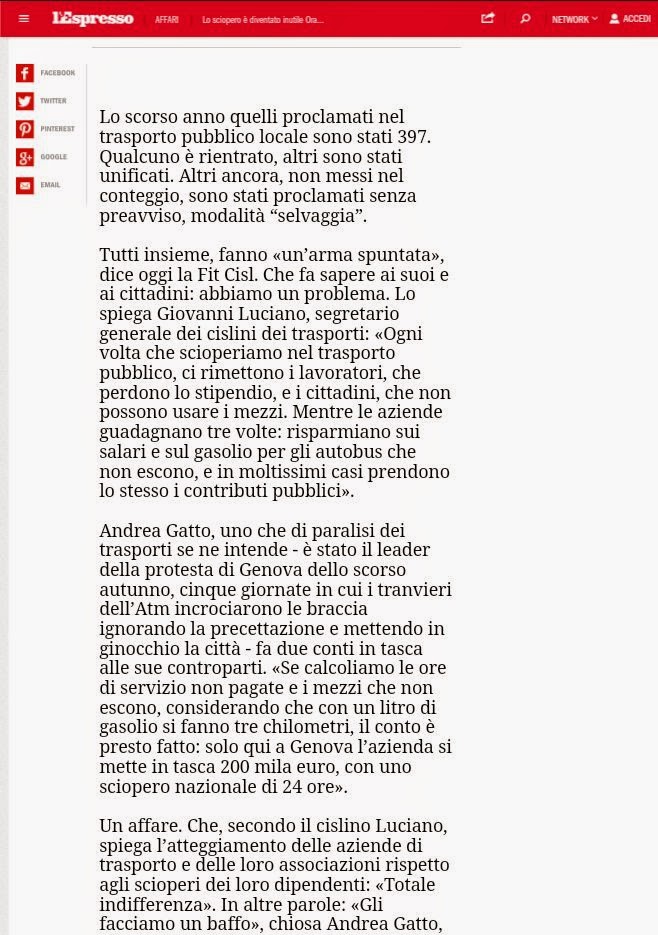 Articolo dell'Espresso - Sciopero