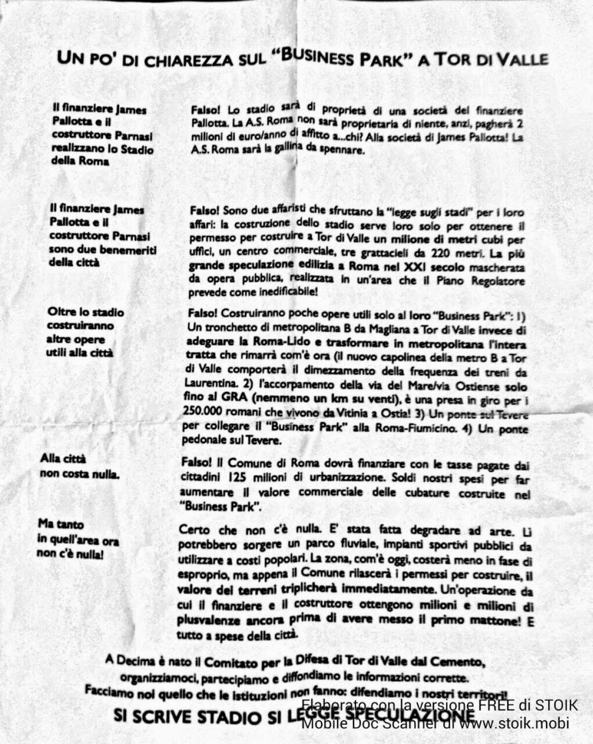 Discorsi e volantini sullo Stadio della Roma - 