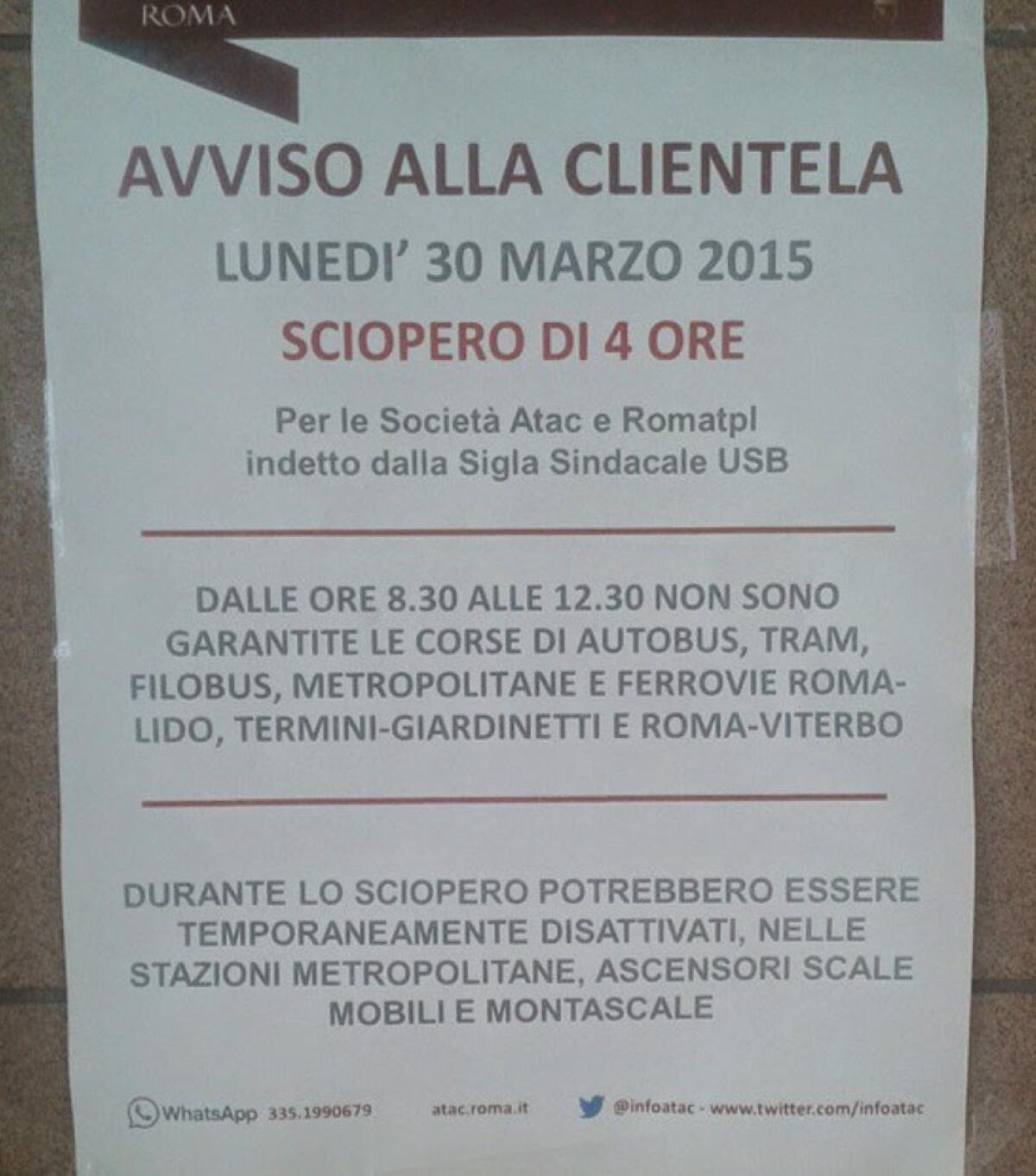 Sciopero in Atac Lunedì 30 Marzo - 