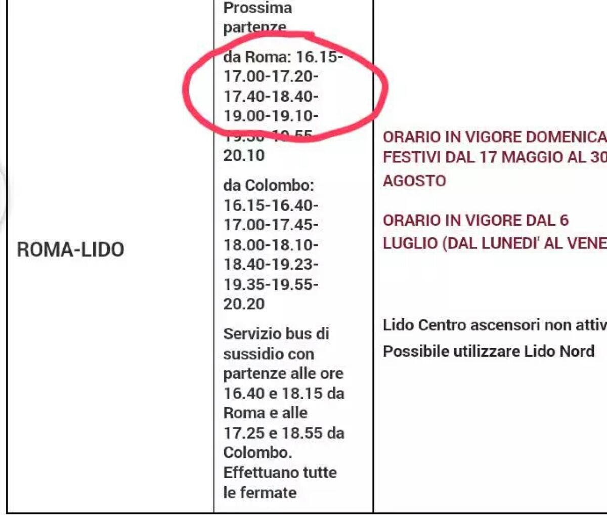 Notizie dalla Roma-Lido: ferquenza 60 minuti - 