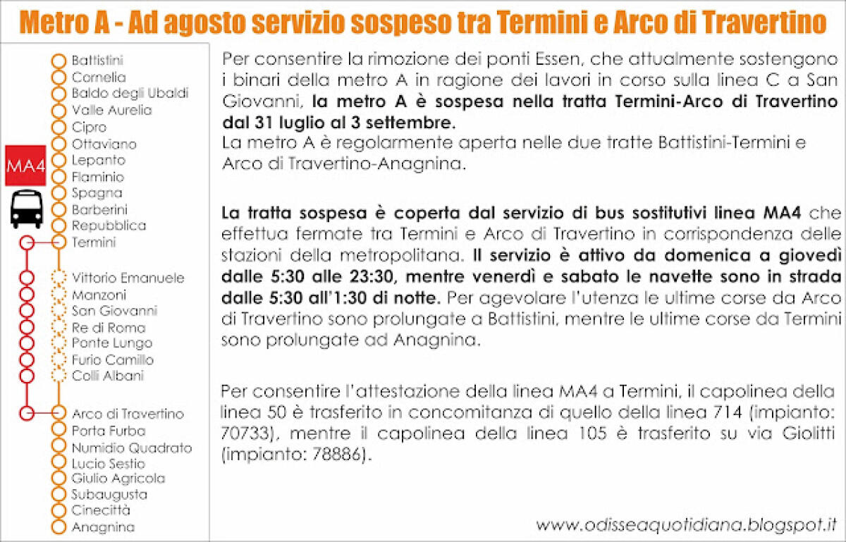 Metro A - Ad agosto chiude metà linea - 