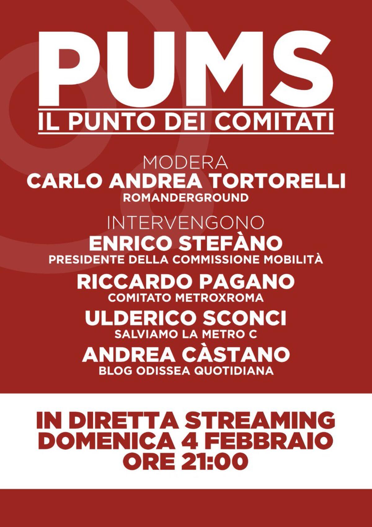 PUMS, il punto dei comitati - Domenica 4 Febbraio ore 21:00 - 