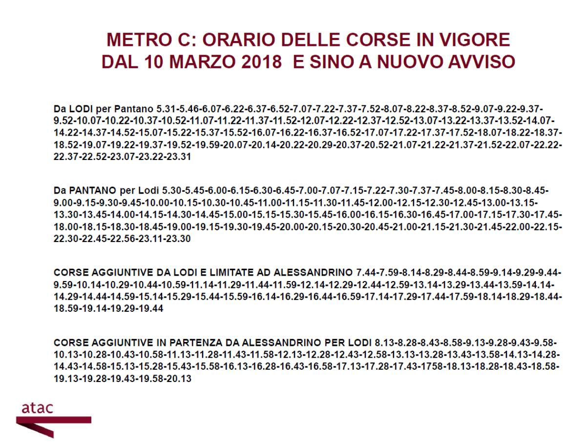 Cambiano gli orari della Metro C - 