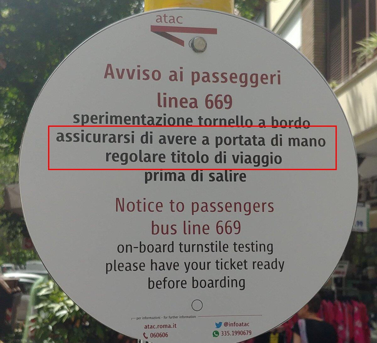 Avvisi ai passeggeri linea 669 - 