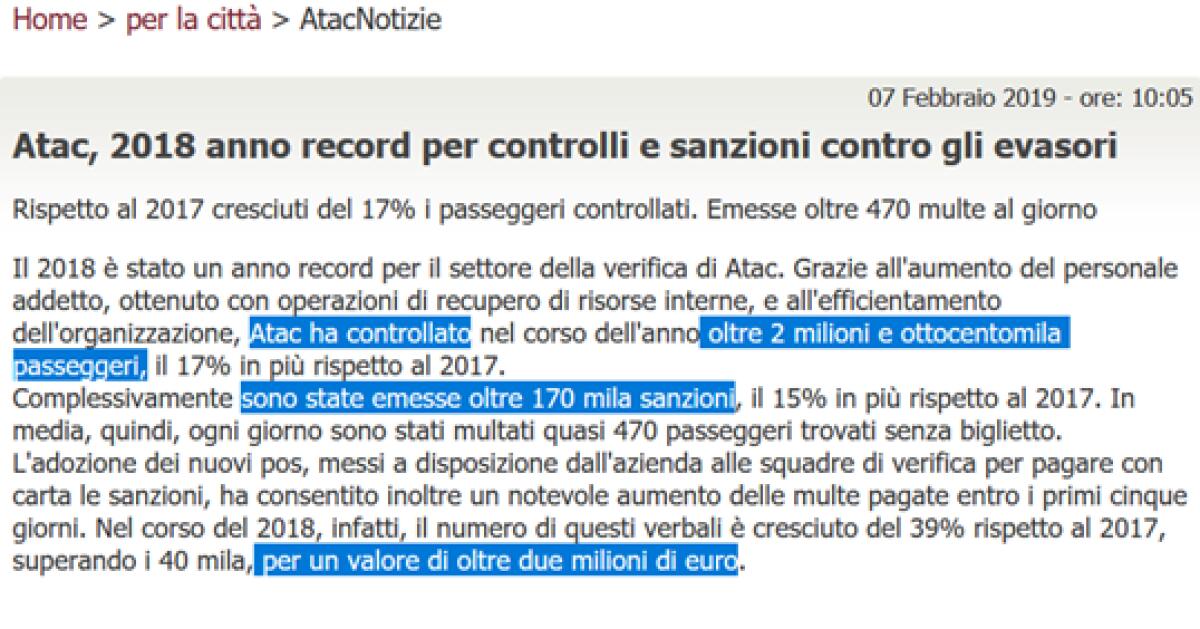 Atac, anno record per sanzioni ed evasioni, si ma a che serve? - 