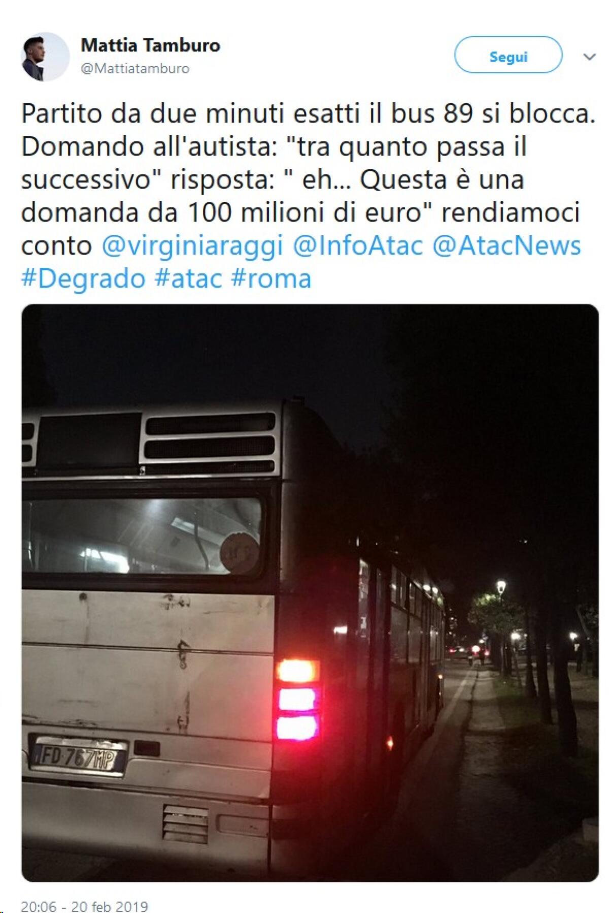 Situazione Trasporto Pubblico Roma giovedì 21 febbraio - 