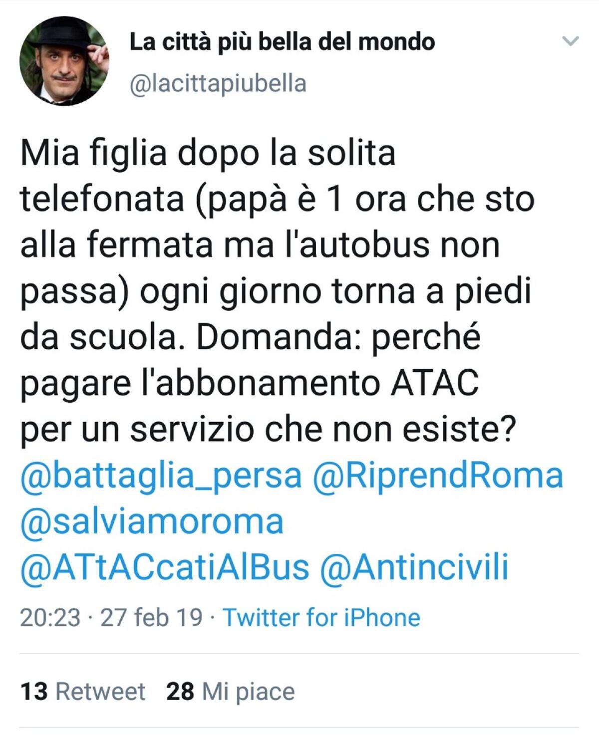 Situazione Trasporto Pubblico Roma giovedì 28 febbraio - 