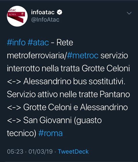 Blocco Metro C: bus sostitutivi fra Grotte Celoni e Alessandrino