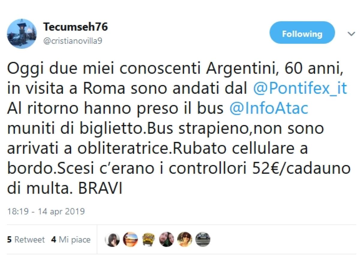 Situazione Trasporto Pubblico Roma lunedì 15 aprile - 