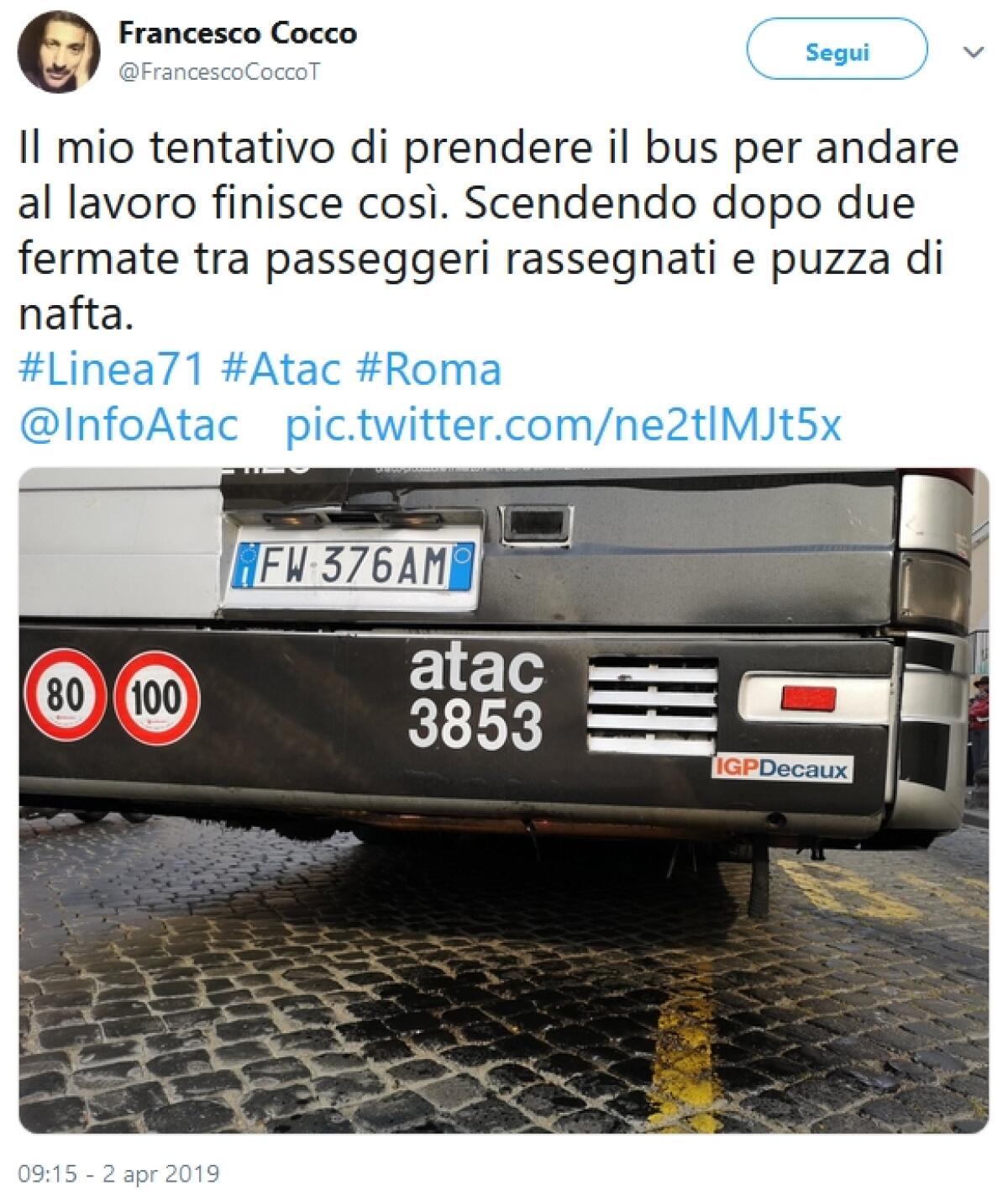 Situazione Trasporto Pubblico Roma martedì 9 aprile - 