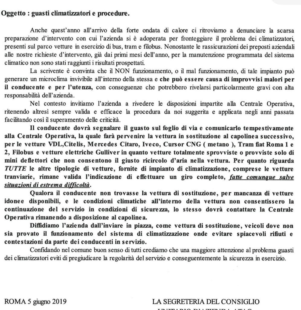 Situazione Trasporto Pubblico Roma giovedì 6 giugno - 