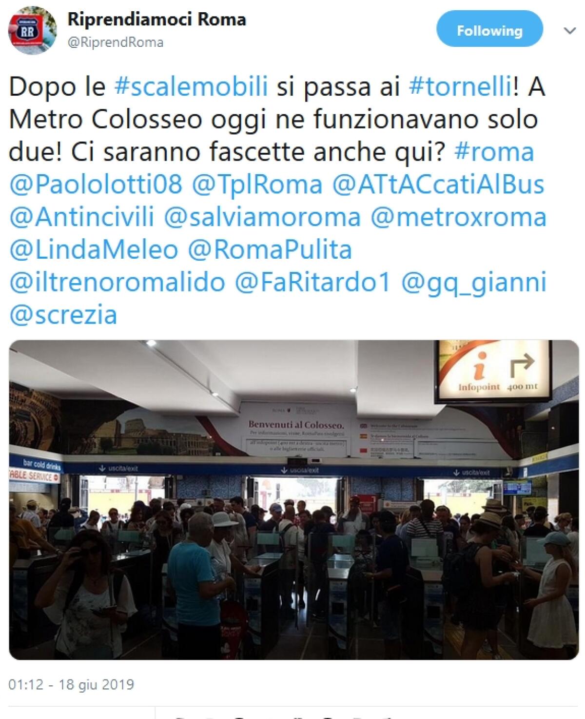 Situazione Trasporto Pubblico Roma martedì 18 giugno - 