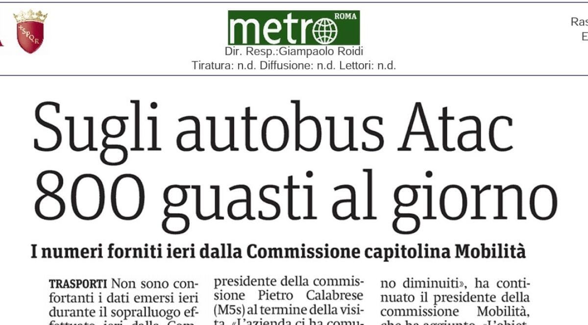 Situazione trasporto pubblico Roma mercoledì 10 luglio - 