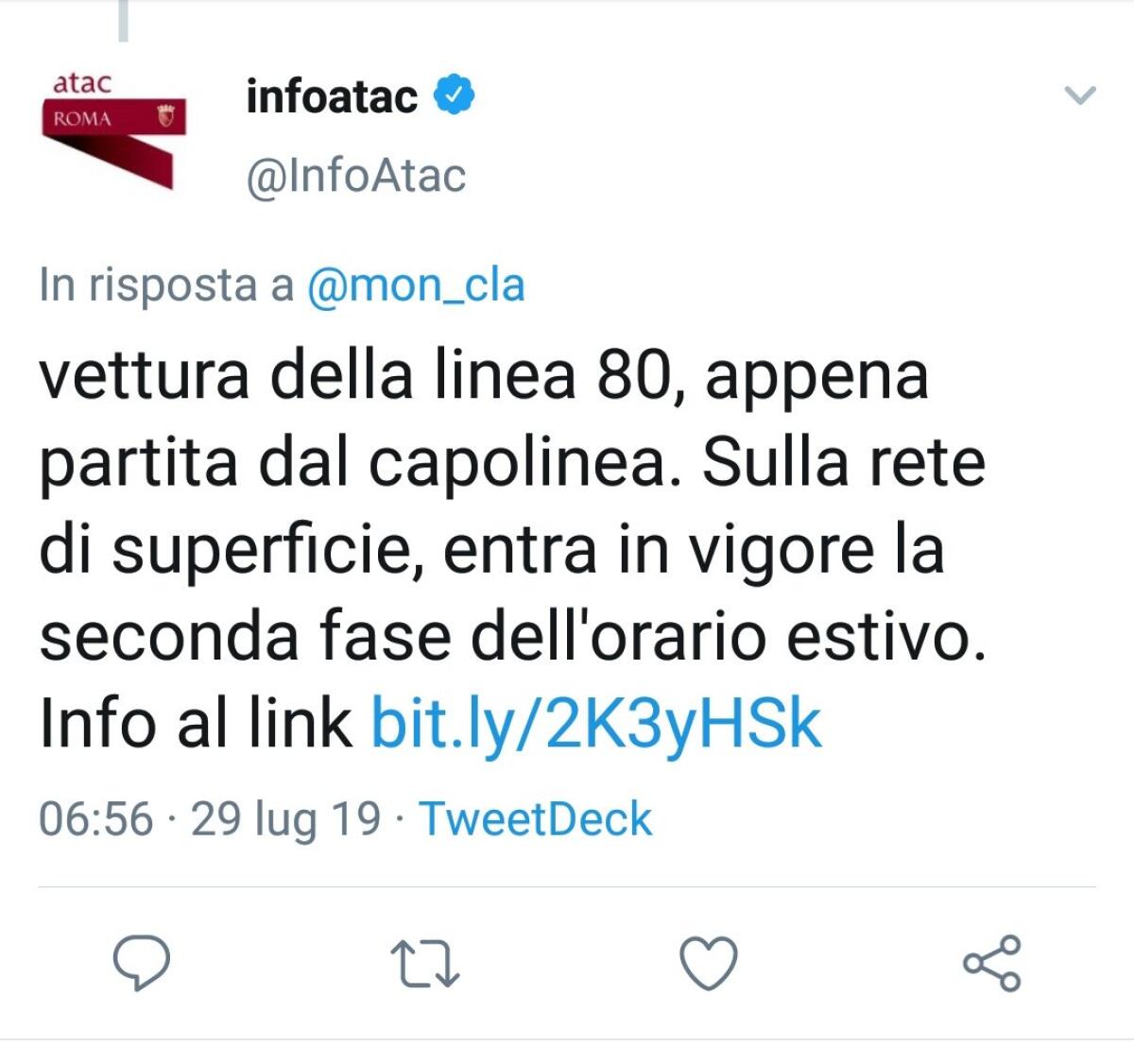 Situazione del trasporto pubblico di Roma: Lunedi 29 luglio - 