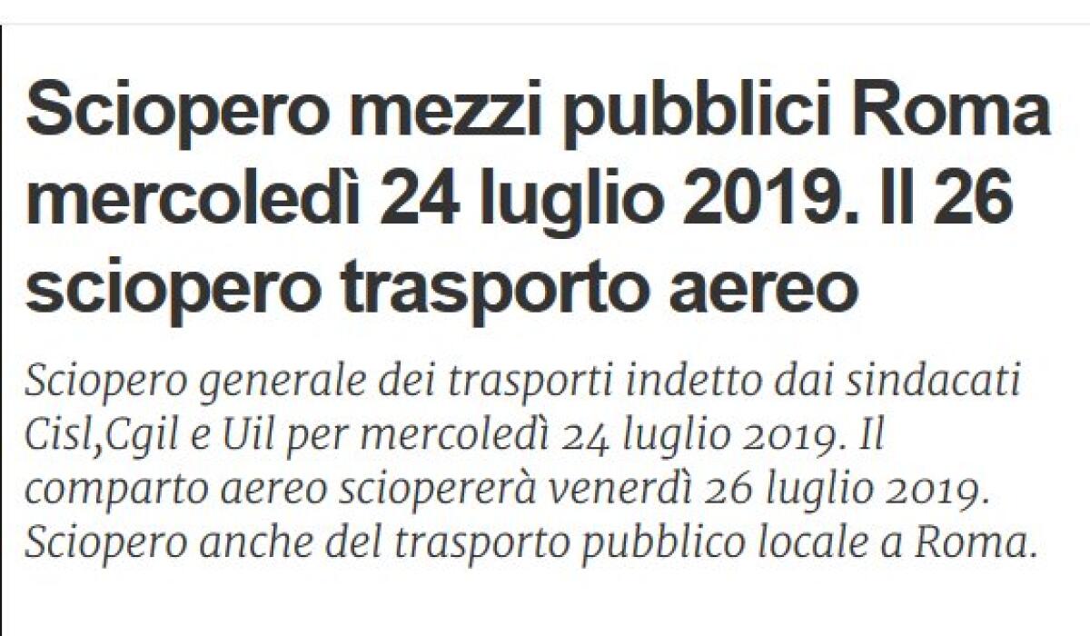 Situazione trasporto pubblico Roma martedì 9 luglio - 