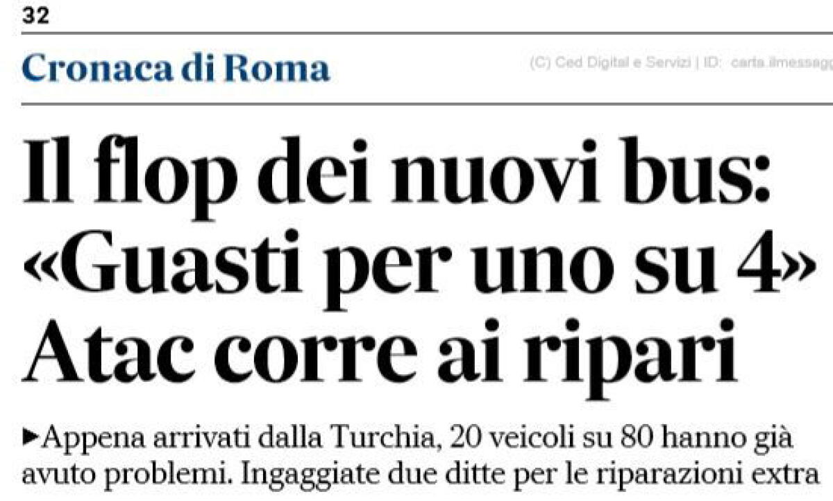 Nuovi bus Atac: uno su quattro ha guasti - 