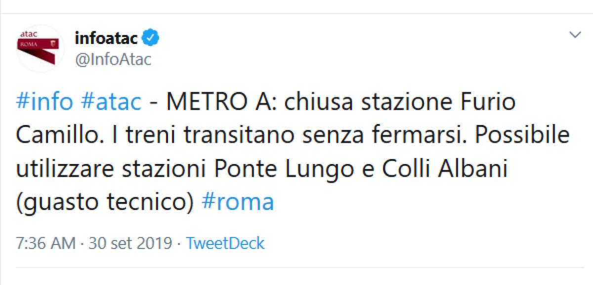 Situazione del trasporto pubblico di Roma lunedì 30 settembre - 