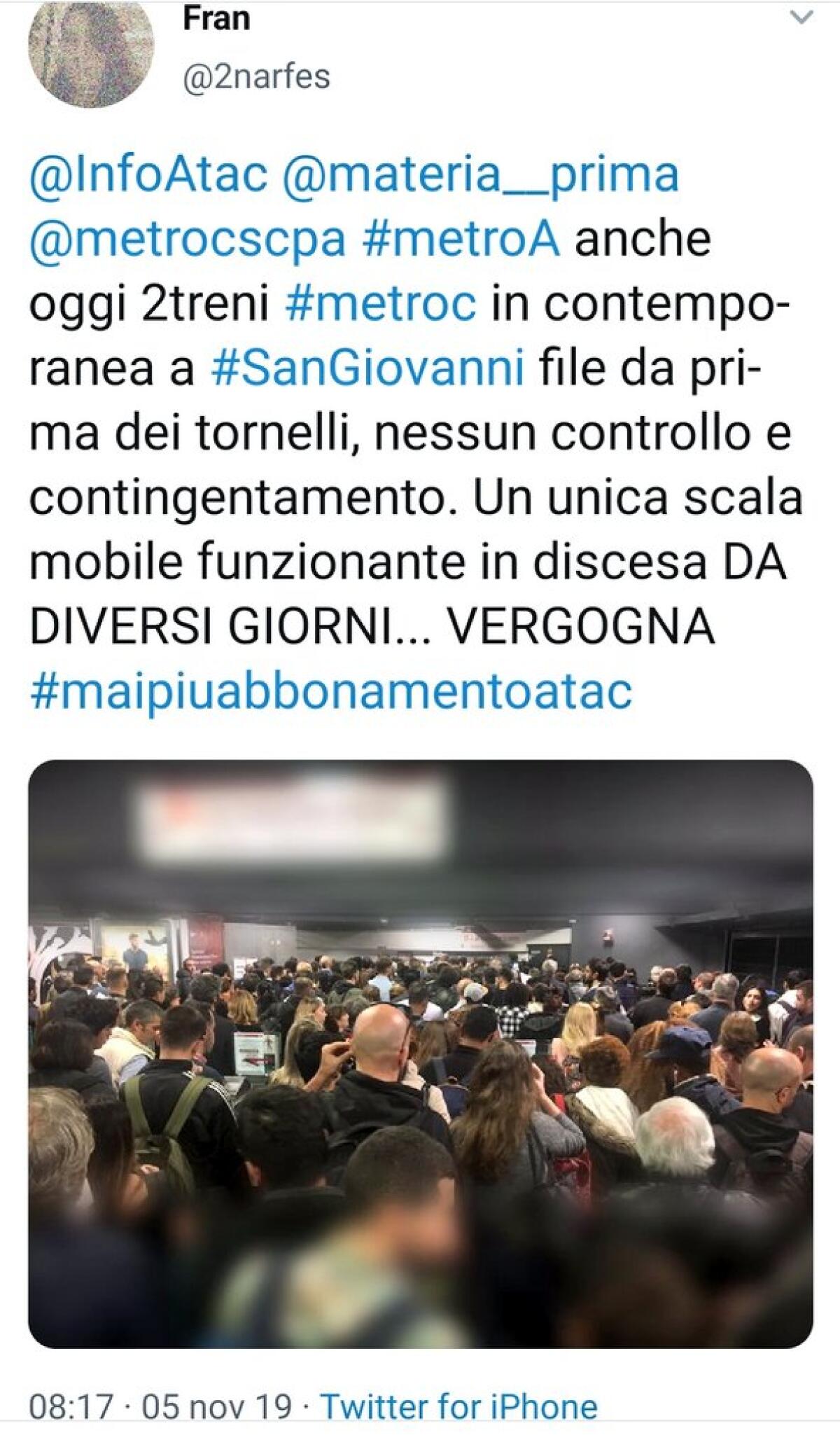 Situazione del trasporto pubblico di Roma di mercoledì 6 novembre - 
