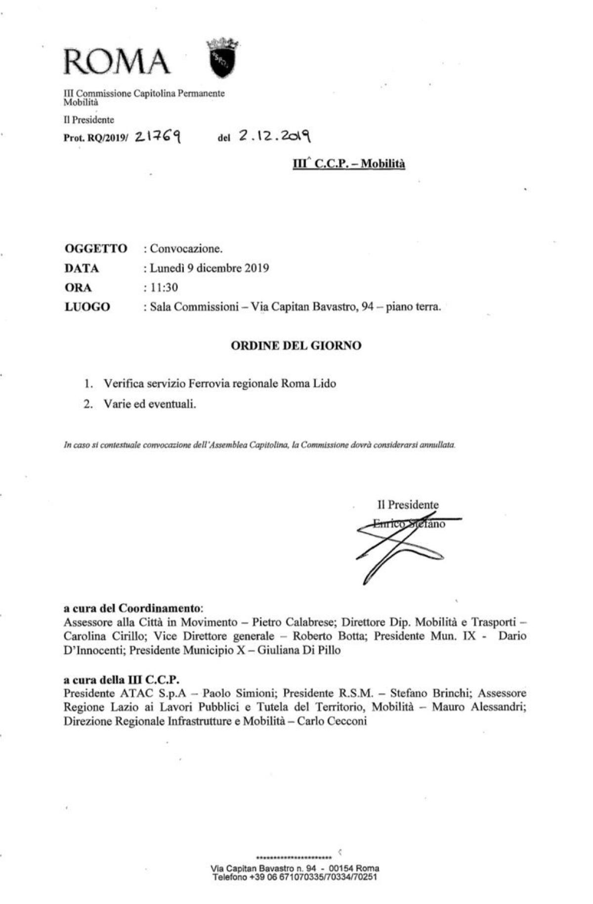 Commissione Mobilità sulla Roma-Lido - 