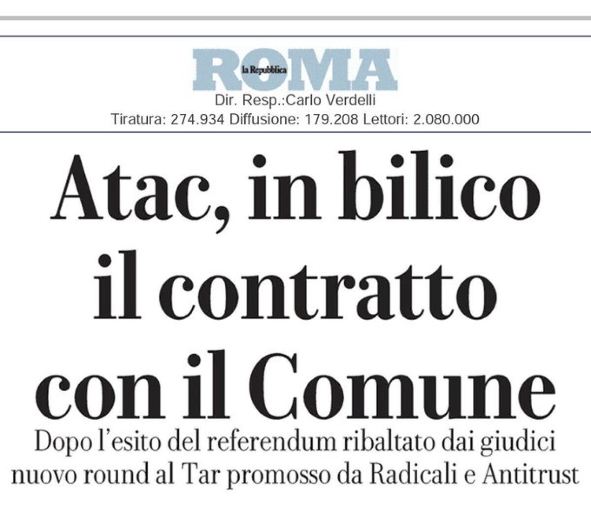 Situazione del trasporto pubblico di Roma di giovedì 5 dicembre - 