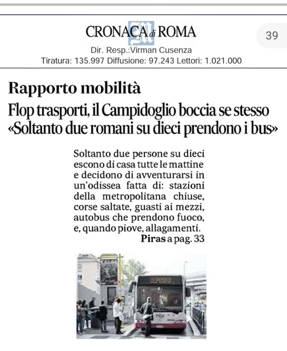 Situazione del trasporto pubblico di Roma di mercoledì 5 febbraio - 