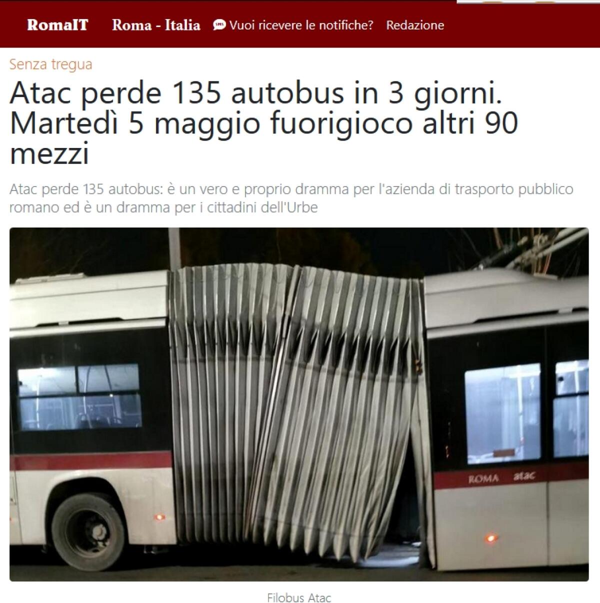 Situazione del trasporto pubblico di Roma di martedì 5 maggio - 