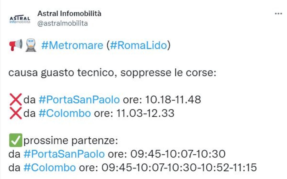 Disagi Roma-Lido, a causa di un  guasto tecnico si registrano ritardi e corse soppresse - 