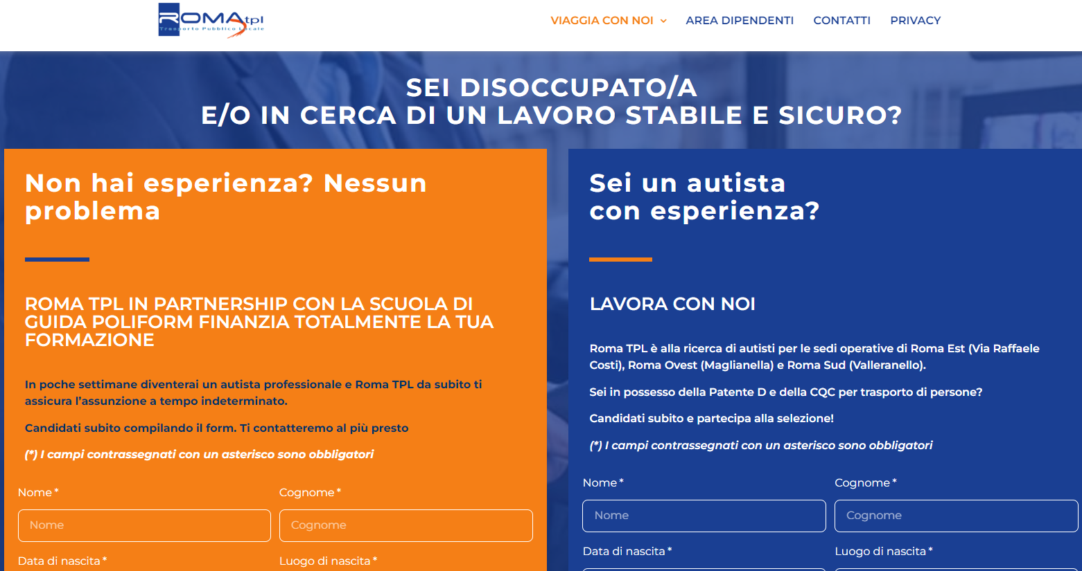 L'annuncio presente sul sito di Roma TPL