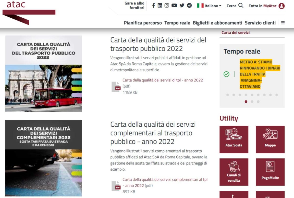 ATAC pubblica la carta dei servizi 2022 - 