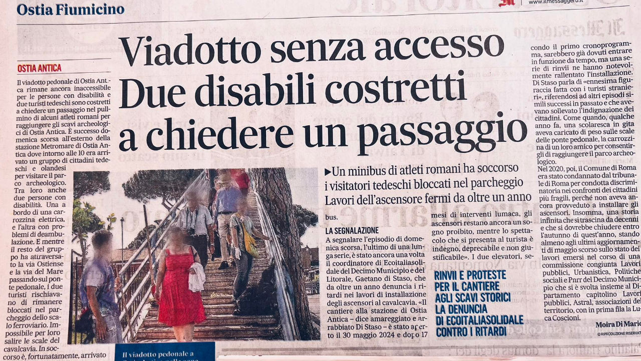Turisti disabili bloccati al cavalcavia di Ostia Antica
